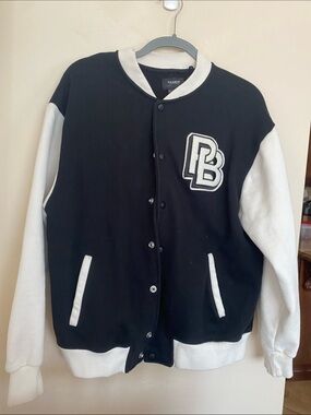 Pull&Bear Black Jacket with White Rib Collar